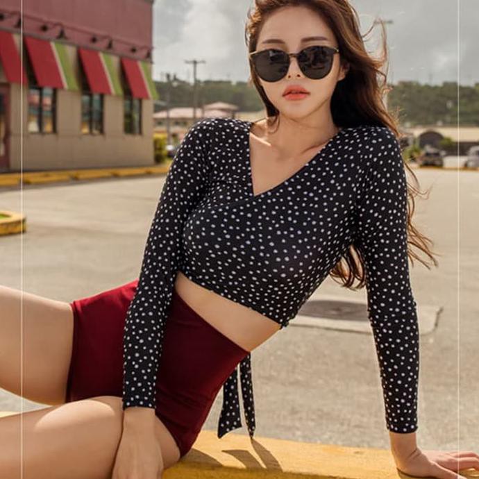 Bikini Longhand Baju Renang Lengan Panjang Bikini Set Korea Murah Busa - BIKINI SET, M