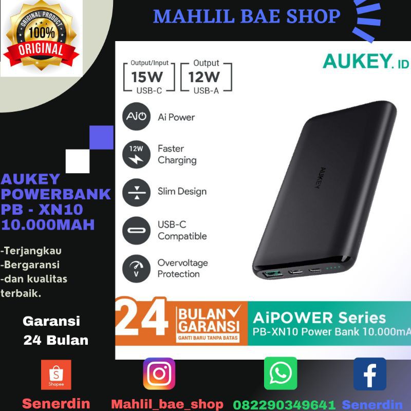 miliki Aukey Powerbank Original PB-XN10 10000 mAh USB C AiQ - 500330