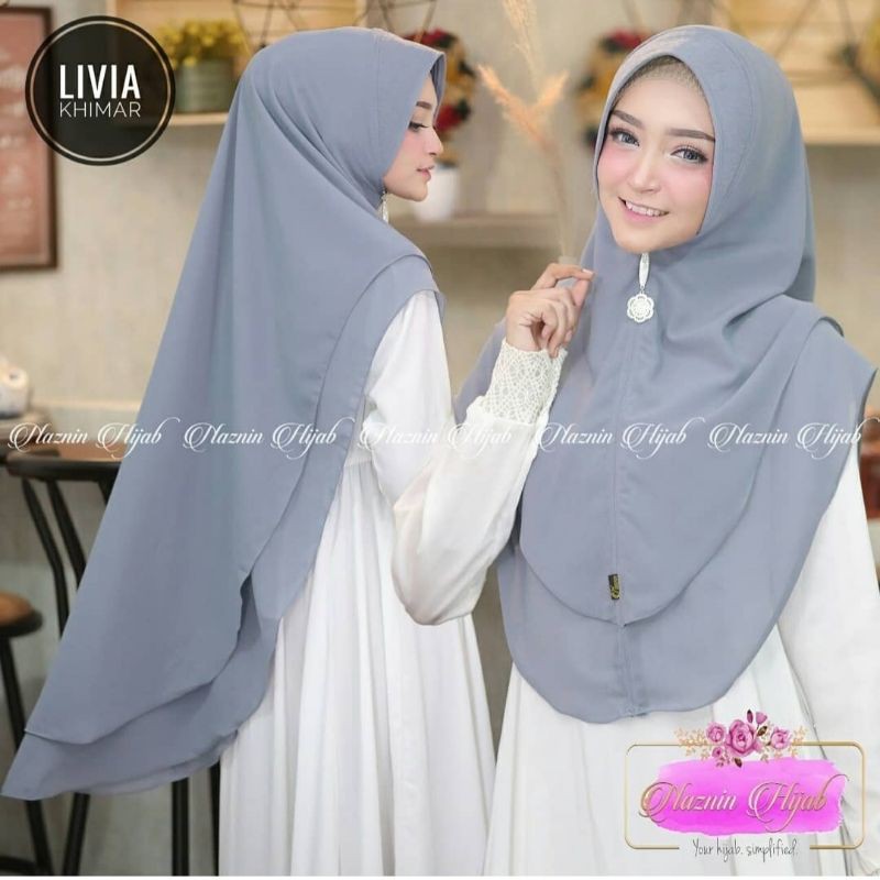 Hijab Terbaru Murah Jilbab Khimar Dua Layer Livia Khimar Ceruttti 2 Layer Hijab Instan Pet Antem