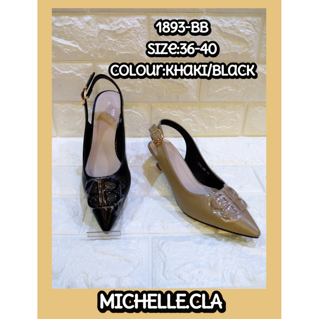 MICHELLE.CLA (1893-BB) - KHAKI, BLACK - HEELS WANITA