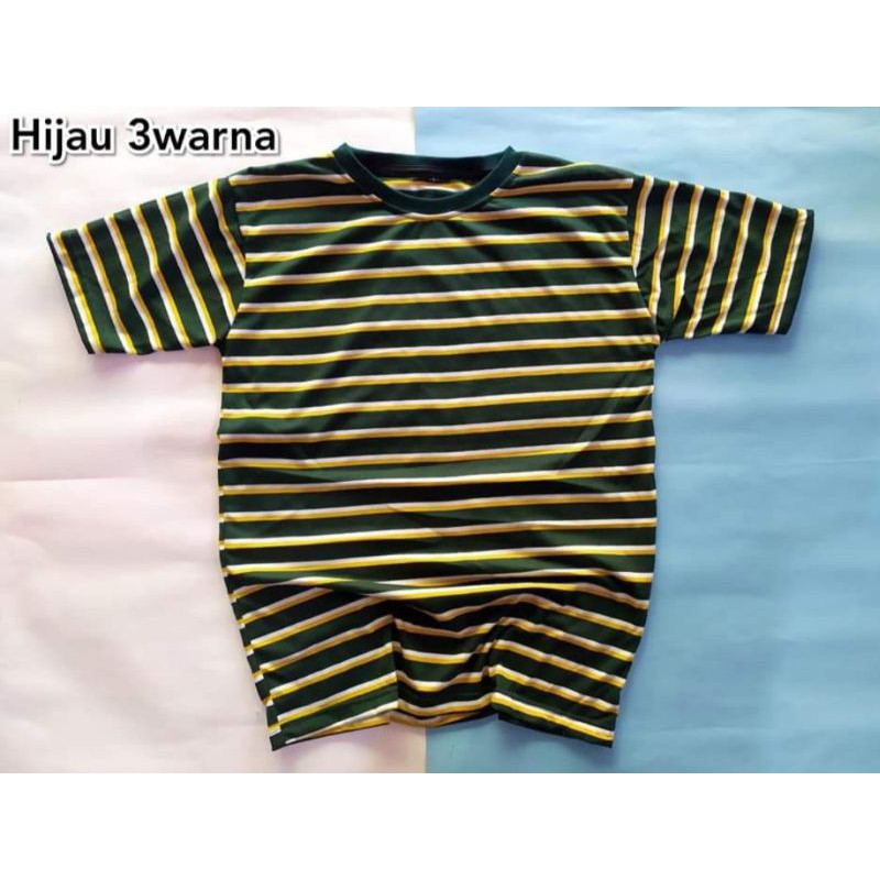 kaos stripe putih kuning army size S-5XL