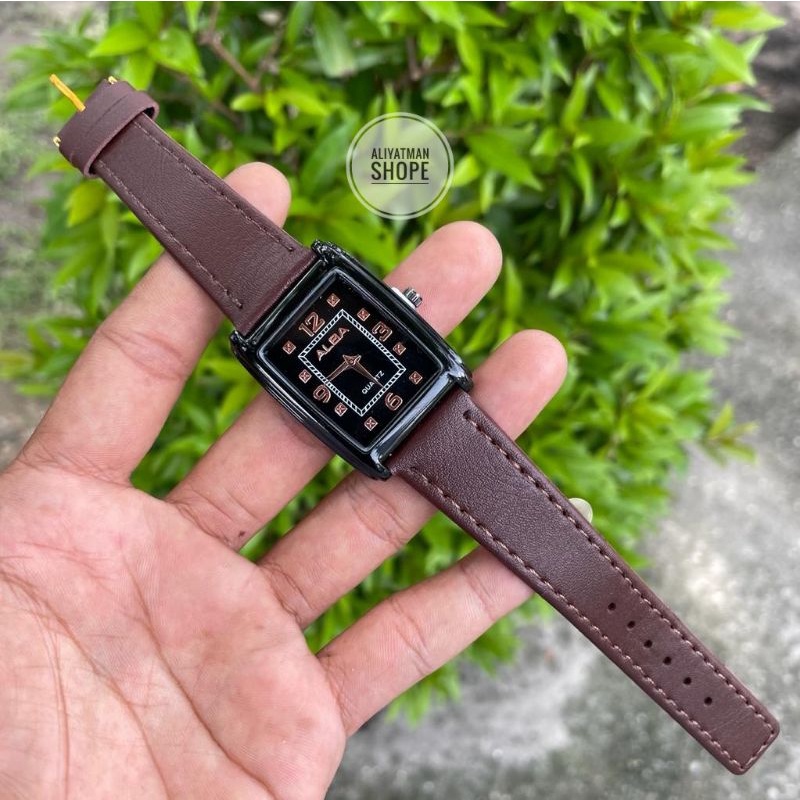 Jam Tangan Wanita Alba Persegi Strap Kulit Baru Analog Simple Mewah Elegan Free Batrai Cadangan