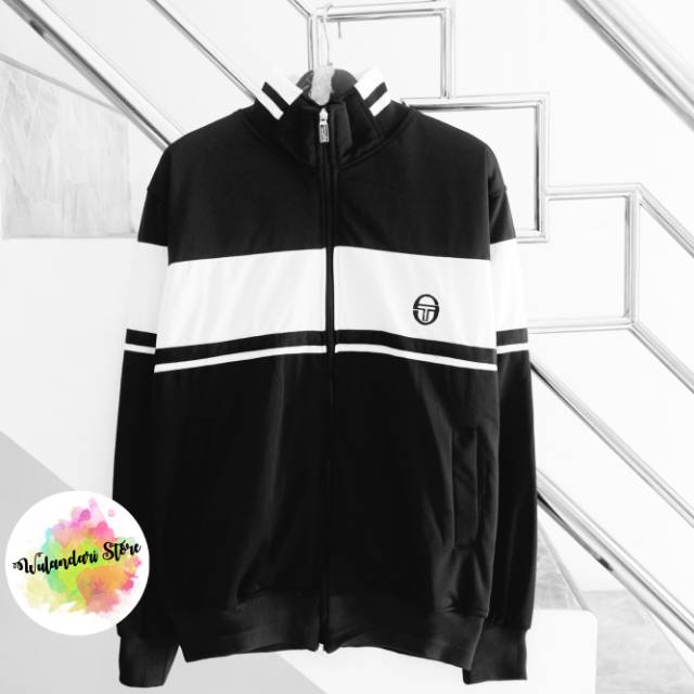 Jaket Tractop Casual ST Damarino Hitam List Putih