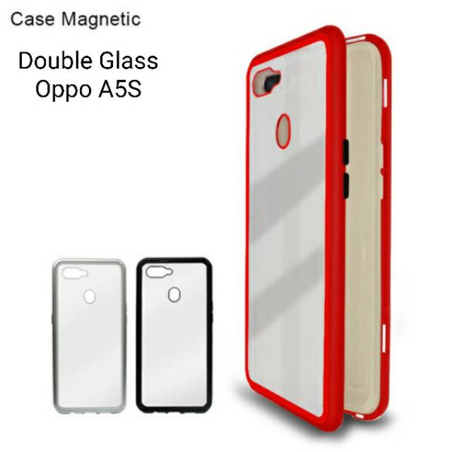 Case Magnetic DEPAN BELAKANG Oppo A5S Premium Case 2in1 Double Glass