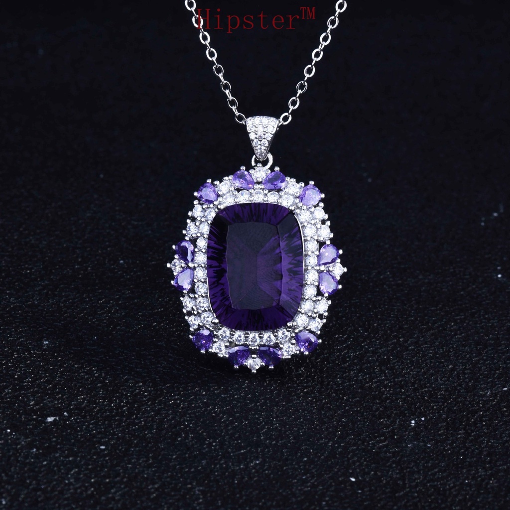 Premium Custom Luxury Natural Amethyst Diamond-Studded Necklace