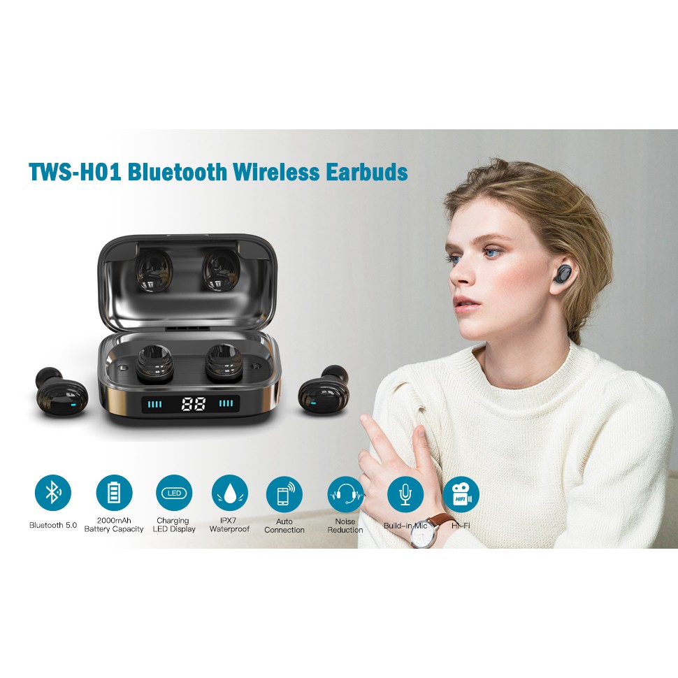 Headset Bluetooth TWS H-01 With Powerbank 2000 mAh