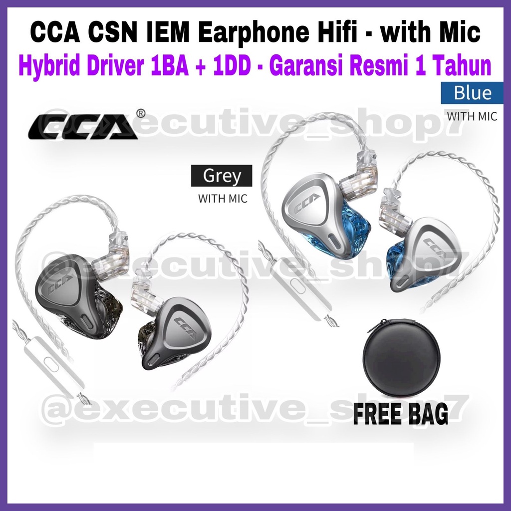 CCA CSN IEM Earphone Hifi with Mic - Hybrid Driver 1BA + 1DD - Garansi Resmi 1 Tahun