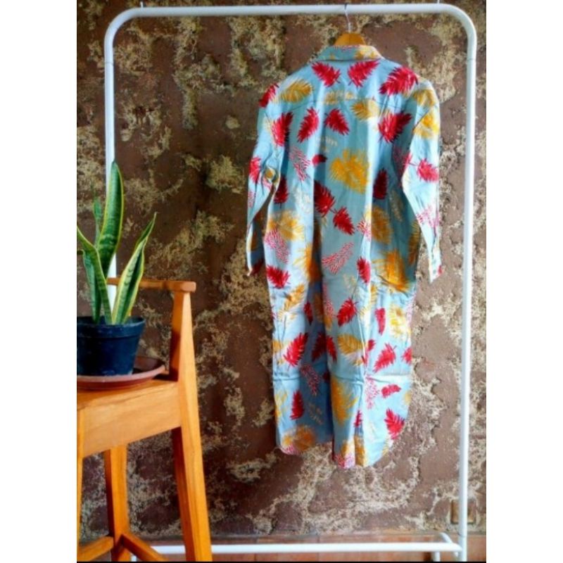 Tunik kemeja panjang gamis dress wanita motif floral daun