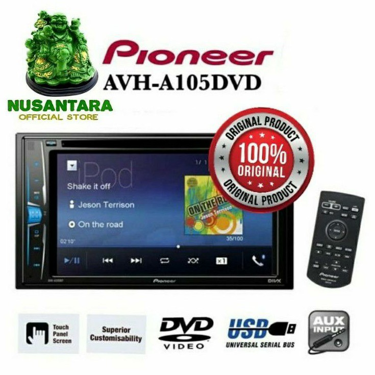 PIONEER AVH-A105DVD Head Unit Double din Tape Audio Mobil Garansi Resmi Pioneer