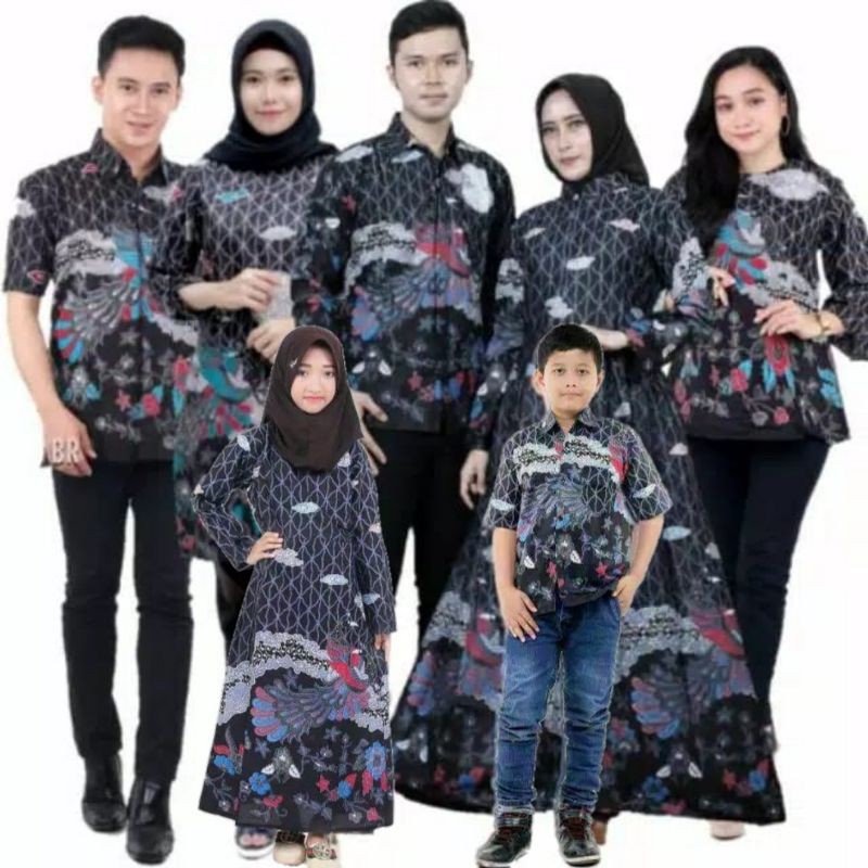 BATIK COUPLE KELUARGA sania ruffle ori ndoro jowi dnt motif Mega Mendung Abu