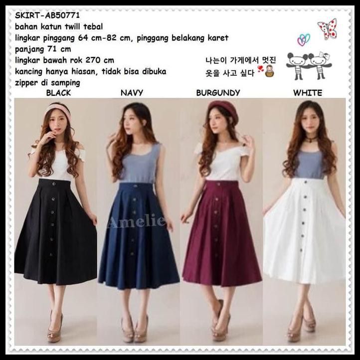 MURAH Rok Panjang Midi Lebar Flare Skirt Korea Import AB50771 Hitam Putih STOK TERBATAS