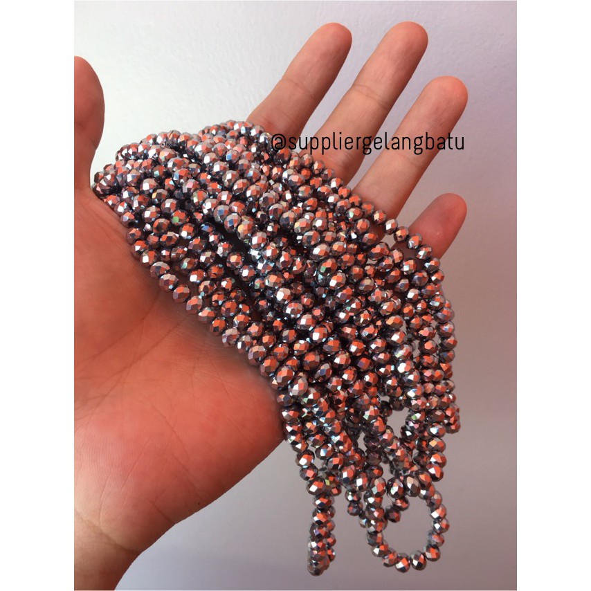 Crystal Ceko Doff 6mm SILVER PERAK kristal bahan gelang kalung olshop spacer aksesoris fashion cewek