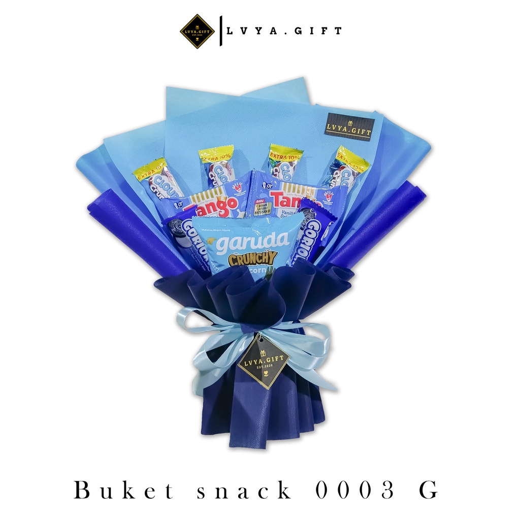 (GS 0003) Lvya.gift Buket snack murah tema biru | Buket biru | Snack bouquet | Buket snack affordable | Buket snack wisuda | Buket snack biru