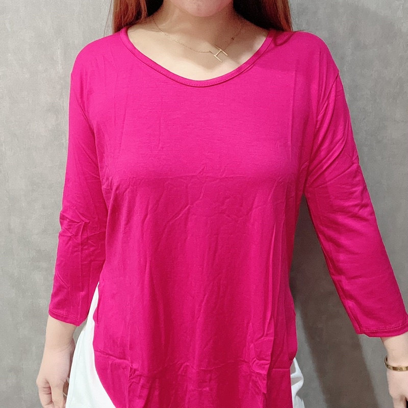 Kaos Polos Wanita Lengan 7/8 Slit Unfinished | Maimon Grosir