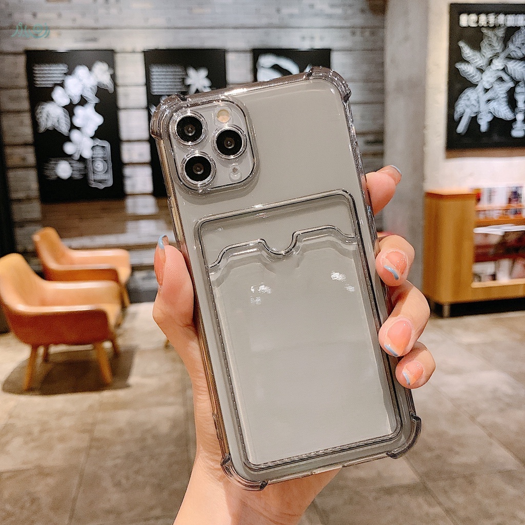 Card Holder Wallet Clear Case For iPhone 11 12 Pro Max XS X XR 7 8 Plus 12 SE 2020 Air Cushion Shockproof Transparent Cover