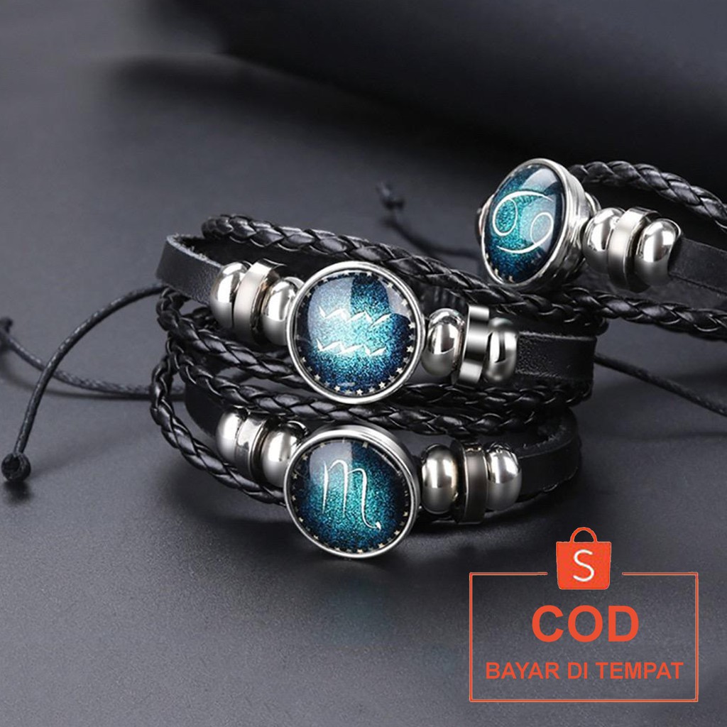 ✅COD Gelang Zodiak Glow In The Dark Tali Hitam Polos Aksesoris Fashion Korean Style Pria Wanita Cowok Cewek Murah Couple Original