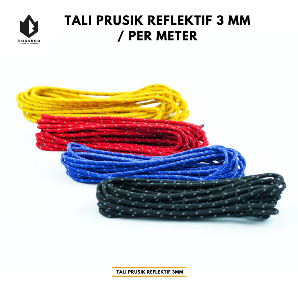 (COD AJA) TALi PERUSIK REFLEKTIF 3 MM - tali prusik reflective - tali perusik nyala - tali tenda outdoor REFLEKTIP 1 METER