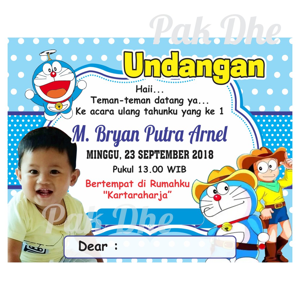 Undangan Ulang Tahun anak Karakter Doraemon / Undangan ...