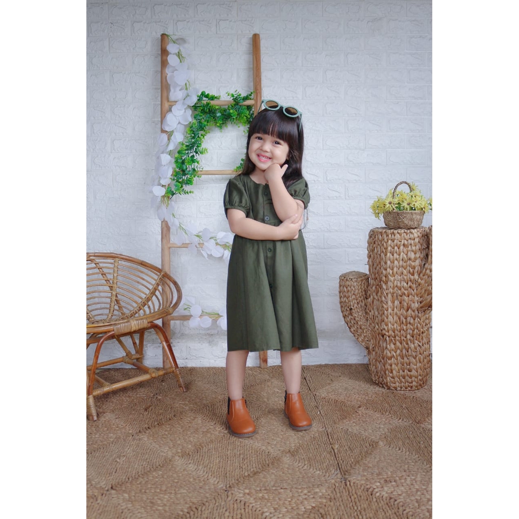 Zahra Dress Anak Perempuan Stefani Bahan Katun Rami | Pakaian Anak Terlaris Umur 1-6 Tahun