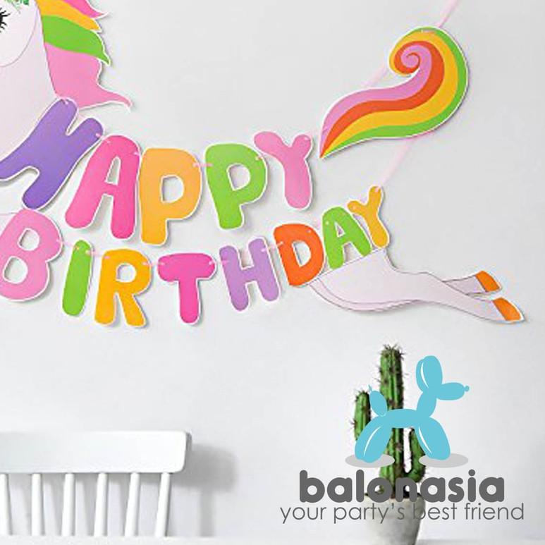 Banner Balonasia Banner Unicorn Shape Lucu Ulang Tahun Anak
