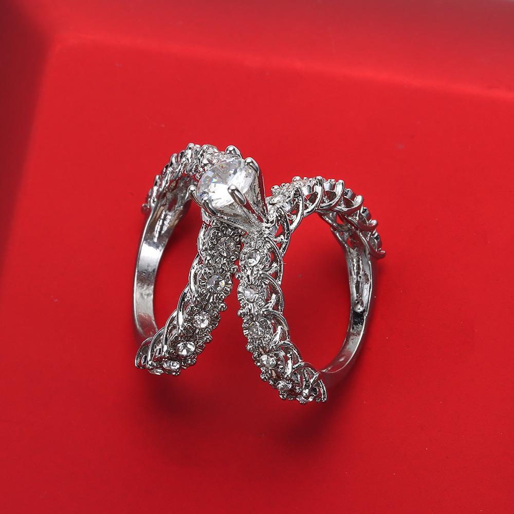 Lily 2PCS Cincin Pasangan Perlengkapan Pesta Klasik Berlian Imitasi Perhiasan Aksesoris