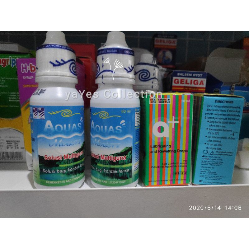 Cairan cuci Softlens aquas 60 ml A+ a + tetes mata lensa 10ml multifungsi multiguna kontak pembersih