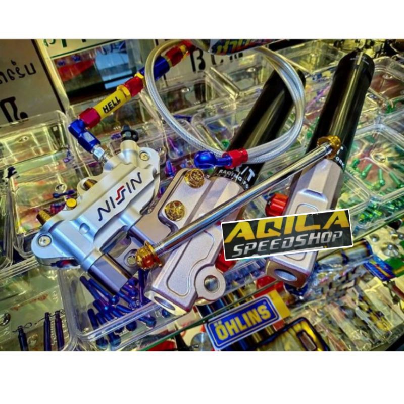 Shock RT Stage-Kaliper nisin 4p Monoblok-Selang rem depan Beat-Vario-Scoopy-Mio-Fino-Mio M3