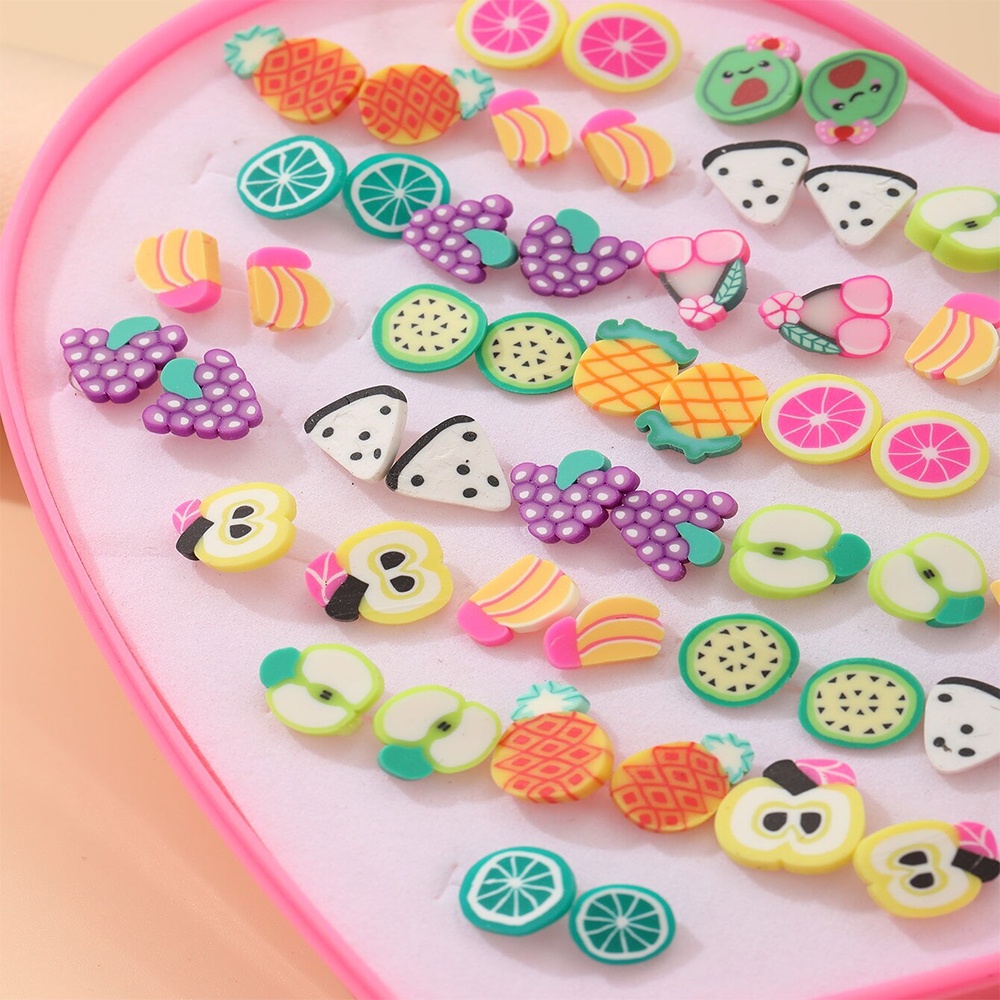 AY(CN) Korean Girls Fruits Earring Set Fashion Clay Kids Cartoon Stud Earrings Jewelry Accessories