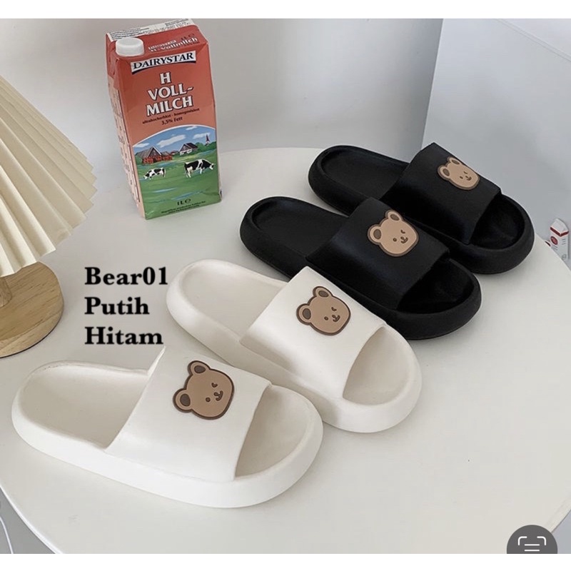 SANDAL RUMAH WANITA PRIA UNISEX COUPLE BERUANG BROWN NYAMAN KARET ANTI LICIN  BEAR01