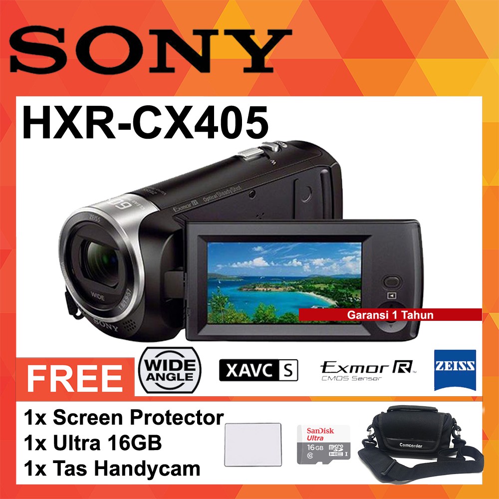 SONY HDR-CX405 Memory Stick Memory HD Camcorder - Paket Tas