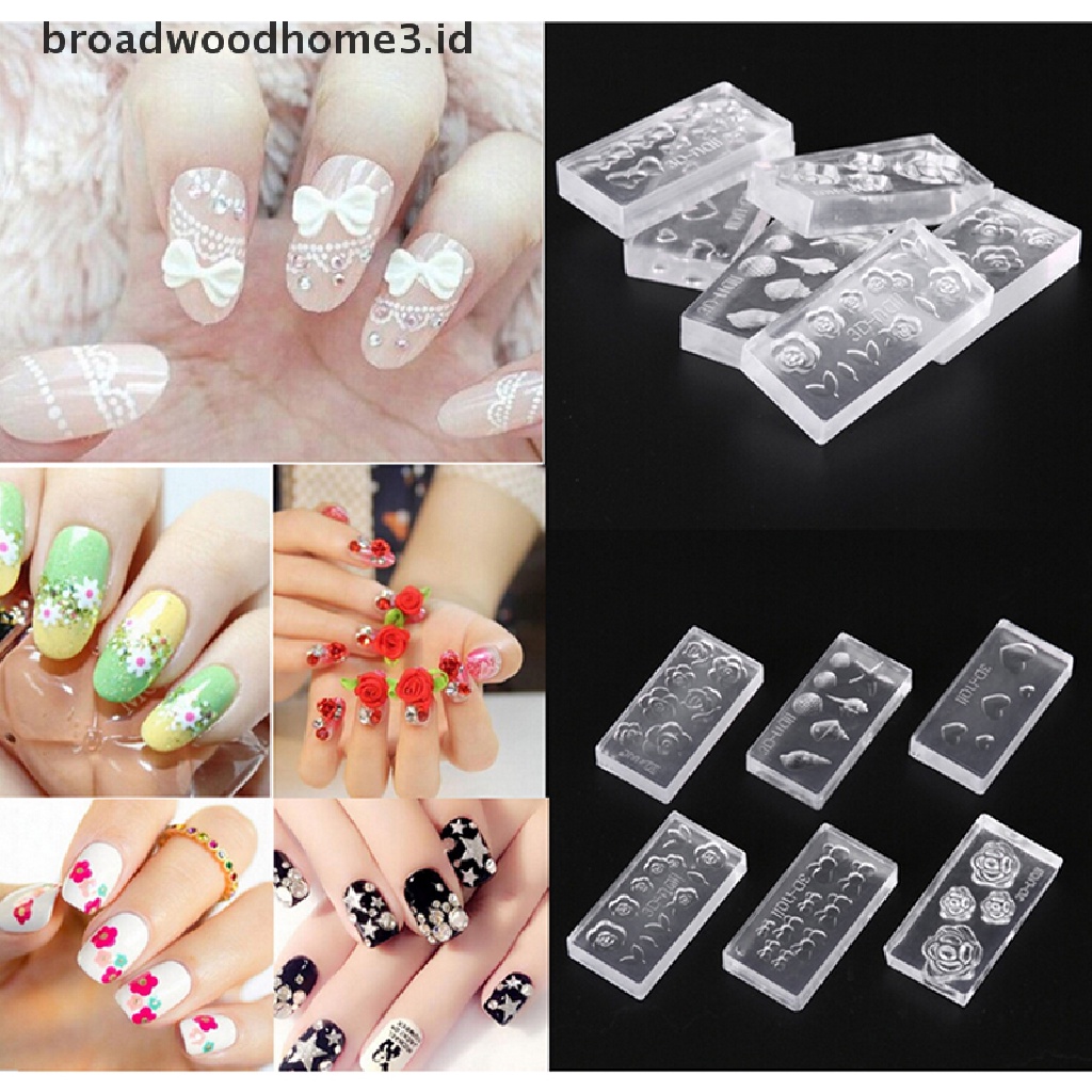 6pcs Cetakan Silikon 3D Tahan Lama Untuk Nail Art Akrilik