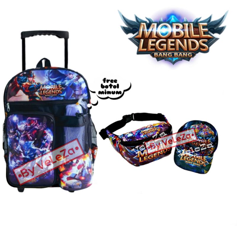 Tas troli anak laki-laki karakter mobile legends 3in1 - tas + waistbag + topi - tas troli