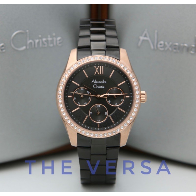 ALEXANDRE CHRISTIE AC 2827 BLACK ROSEGOLD Jam Wanita Original