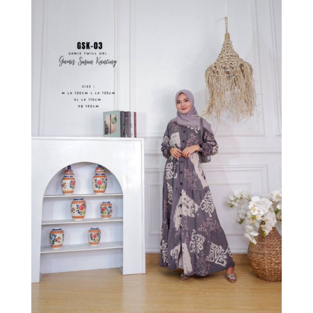 Produsen gamis twill super/ gamis twill susun kancing /Gamis Twill ori