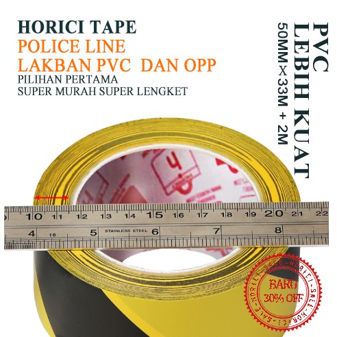 Warning tape merek Horici/OPP PVC Police Line tape Barricade tape 45mm X 30m+2m Marking Floor/Isolasi