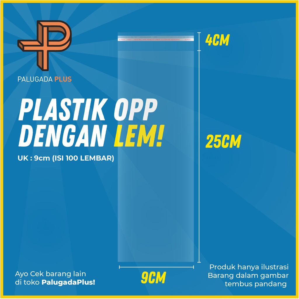 

PLASTIK OPP LEM UK 9x25cm +4cm (LEM) 1pack isi 100