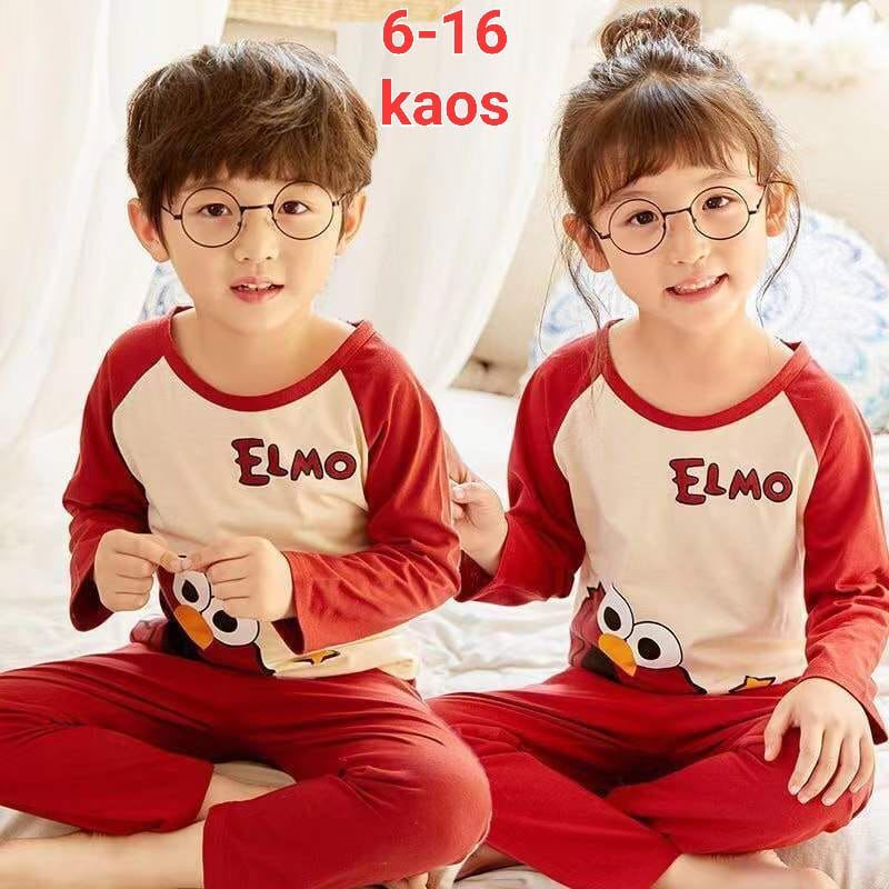 BAJU TIDUR ANAK SETELAN PIYAMA BAYI SET LENGAN PANJANG KAOS KATUN C18-A1,B1