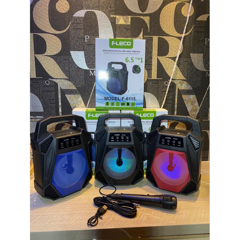 FLECO Speaker Wireless Bluetooth Portable F-6115 F6115 F 6115 + Bonus Mic Karaoke