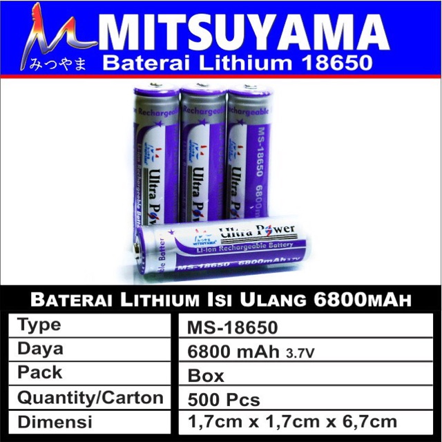 Baterai / Batre / Battery Lithium 6800mAh MITSUYAMA MS-18650