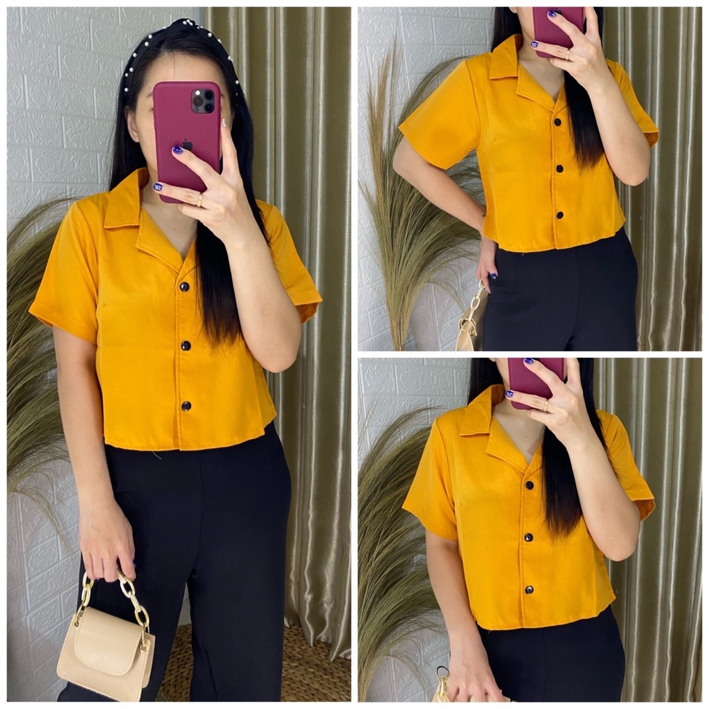 WSE390 - Kemeja Crop Raline Croptop Shirt Kemeja Krop Lengan Pendek