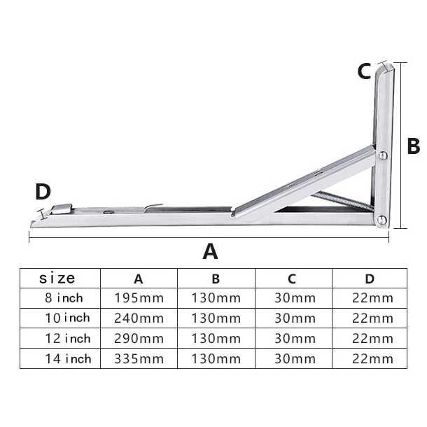 Engsel Besi Siku Meja Lipat Stainles Steel 14inc / Bracket Siku Meja Lipat Dinding