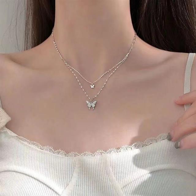 SHANZUAN butterfly double-layer kalung untuk wanita ins kalung sederhana dan lembut selebriti Intern