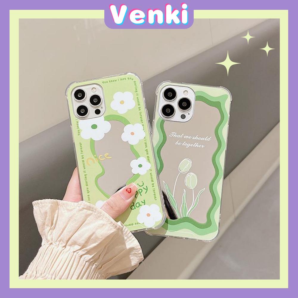 iPhone Case Acrylic HD Mirror Airbag Shockproof Protection Camera Cute Line Green Flowers Compatible For iPhone 11 iPhone 13 Pro Max iPhone 12 Pro Max iPhone 7 Plus iPhone xr