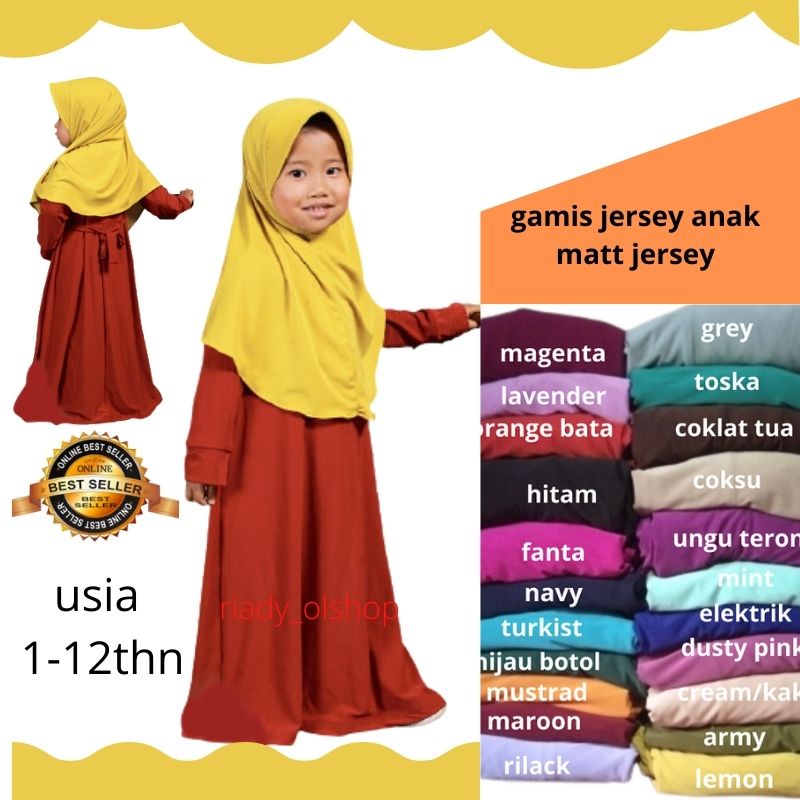 Gamis Anak jersey/Usia 1Tahun-12Tahun kerut bawah tanpa jilbab/.By ratifa collection.