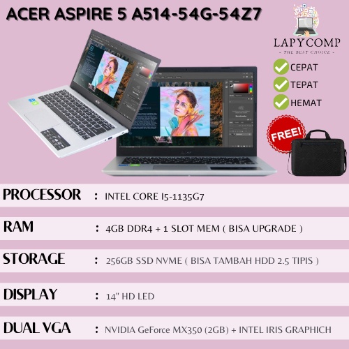 ACER ASPIRE 5 A514-54G-54Z7 | NVIDIA GEFORCE 2GB | CORE i5-1135G7 | SSD 256GB | RAM 12GB | 14&quot;HD