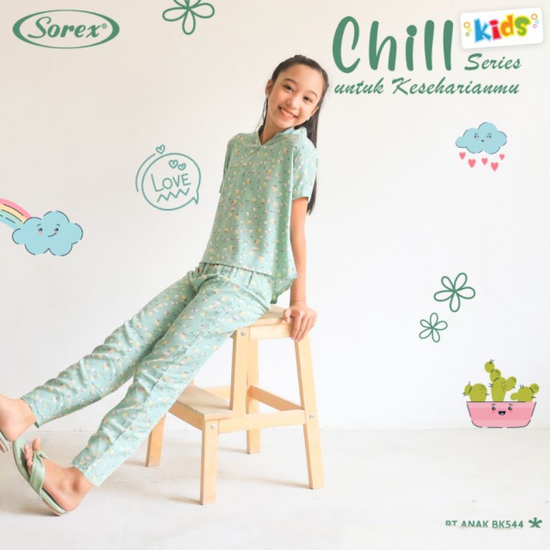 Sorex Kids BK 544 Baju Tidur baby doll Anak perempuan 1 Set Atasan pendek + Celana Panjang chilli Series Piyama