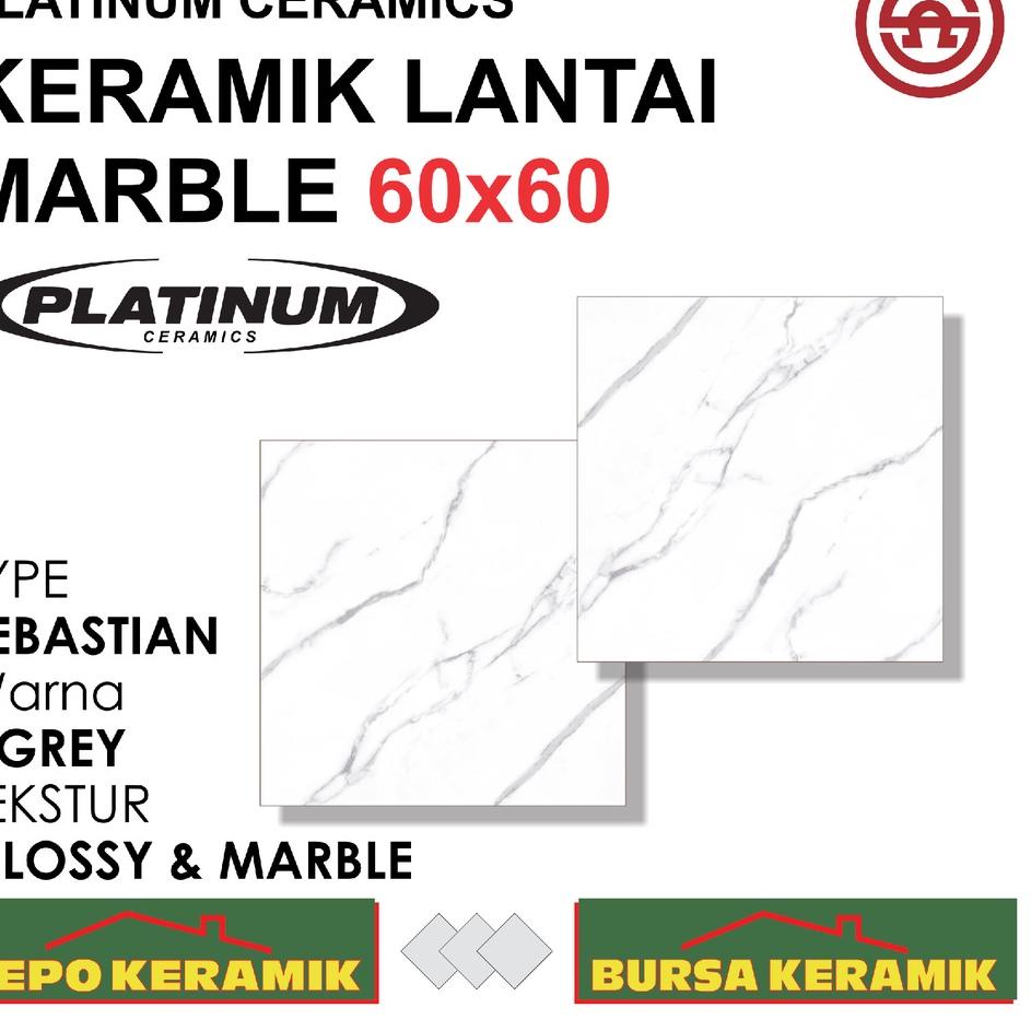 Harga TERMURAAH.. Keramik Semi Granit 60x60 SEBASTIAN GREY -PLATINUM- Glossy&Marble