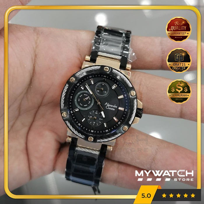 Jam Tangan Wanita Alexander Christie AC 6561 AC6561 Alexandre Original Black Rosegold