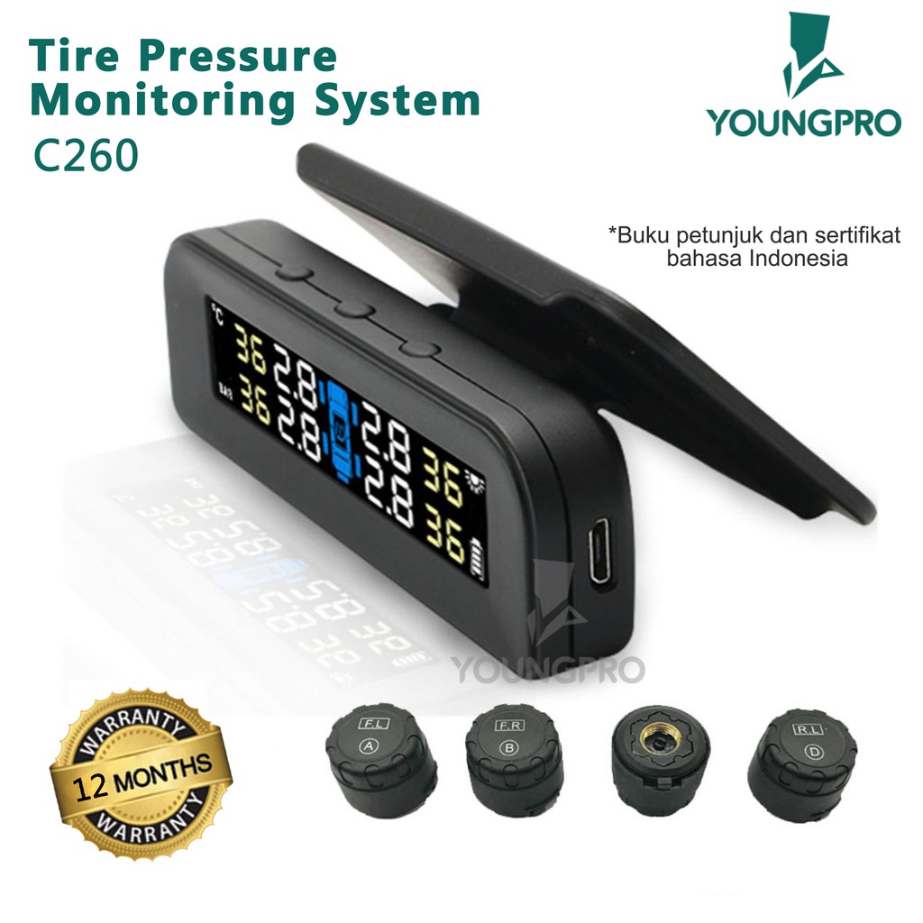 Youngpro C260 - Pengukur Tekanan Ban Real Time Sistem LCD Digital TPMS