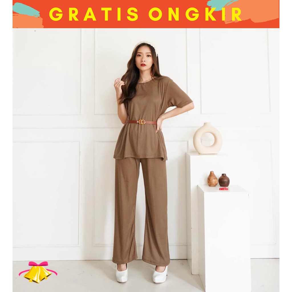 COTTONBELLS CASUAL JUMPSUIT WANITA RAELENE SET PANTS FREE BELT (EO - JS 1868)-2